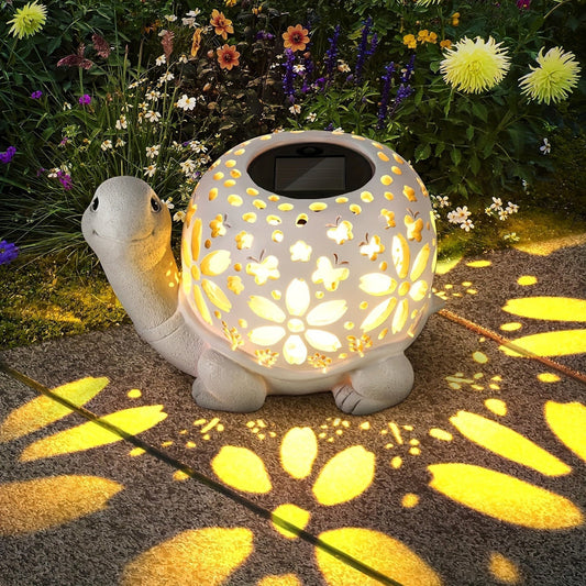 Solar Powered Turtle Garden Light – Resin Statue