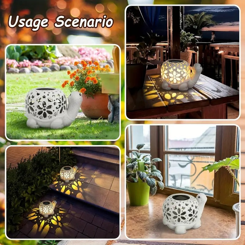 Solar Powered Turtle Garden Light – Resin Statue