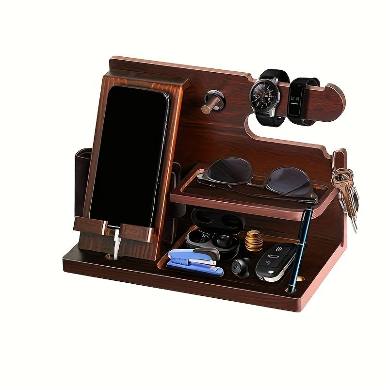 Wooden Desk Organizer & Phone Docking Station – Walnut Finish