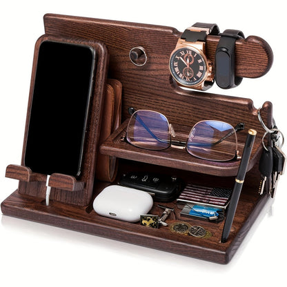 Wooden Desk Organizer & Phone Docking Station – Walnut Finish