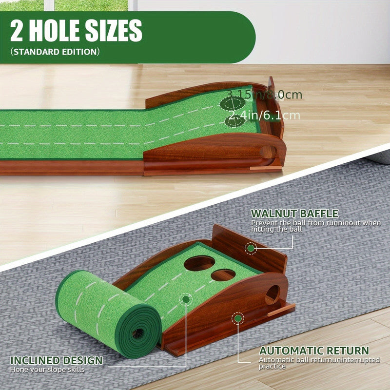 Golf Putting Mat with 2-Hole Training Design – Indoor Practice Green