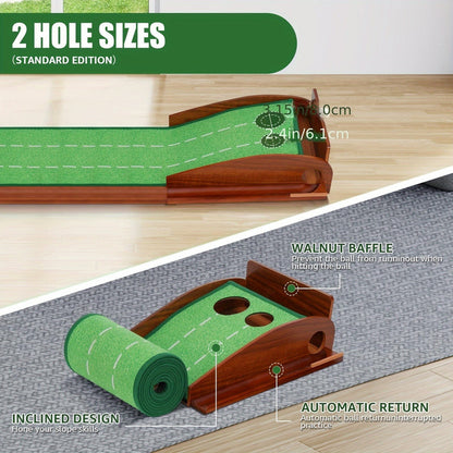Golf Putting Mat with 2-Hole Training Design – Indoor Practice Green