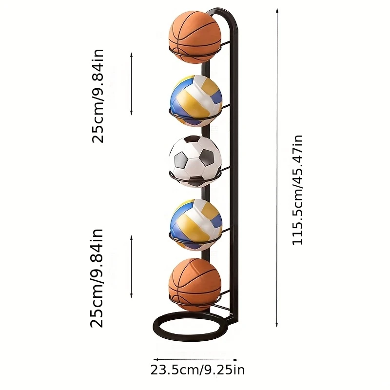5-Tier Metal Sports Ball Rack Organizer – Space-Saving Storage Stand