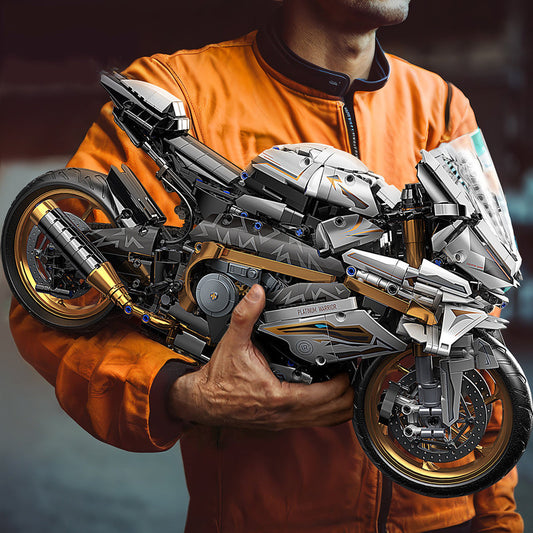 White & Gold Motorcycle Building Blocks Model – 2000+ Pieces