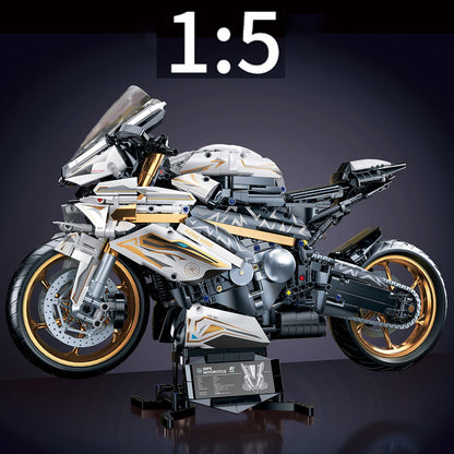 White & Gold Motorcycle Building Blocks Model – 2000+ Pieces