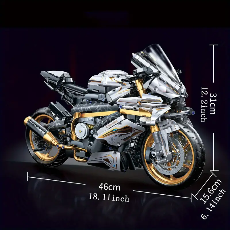 White & Gold Motorcycle Building Blocks Model – 2000+ Pieces