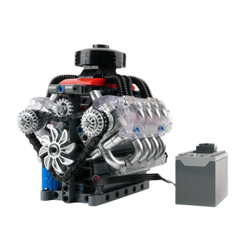 V8 Engine Simulation Model Blocks – Motorized Technical Building Set (487+ Pieces)