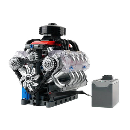 V8 Engine Simulation Model Blocks – Motorized Technical Building Set (487+ Pieces)