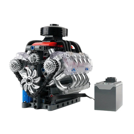 V8 Engine Simulation Model Blocks – Motorized Technical Building Set (487+ Pieces)