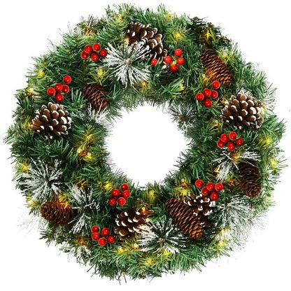 Christmas Wreath – Pre-Lit Pine Cone LED Decoration (50cm)