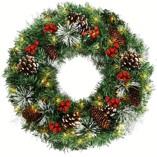 Christmas Wreath – Pre-Lit Pine Cone LED Decoration (50cm)
