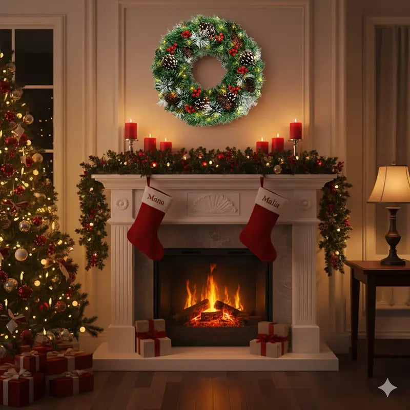 Christmas Wreath – Pre-Lit Pine Cone LED Decoration (50cm)