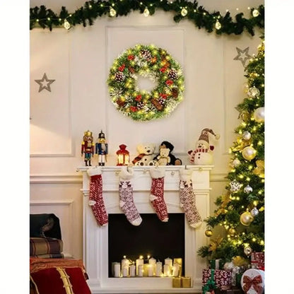 Christmas Wreath – Pre-Lit Pine Cone LED Decoration (50cm)