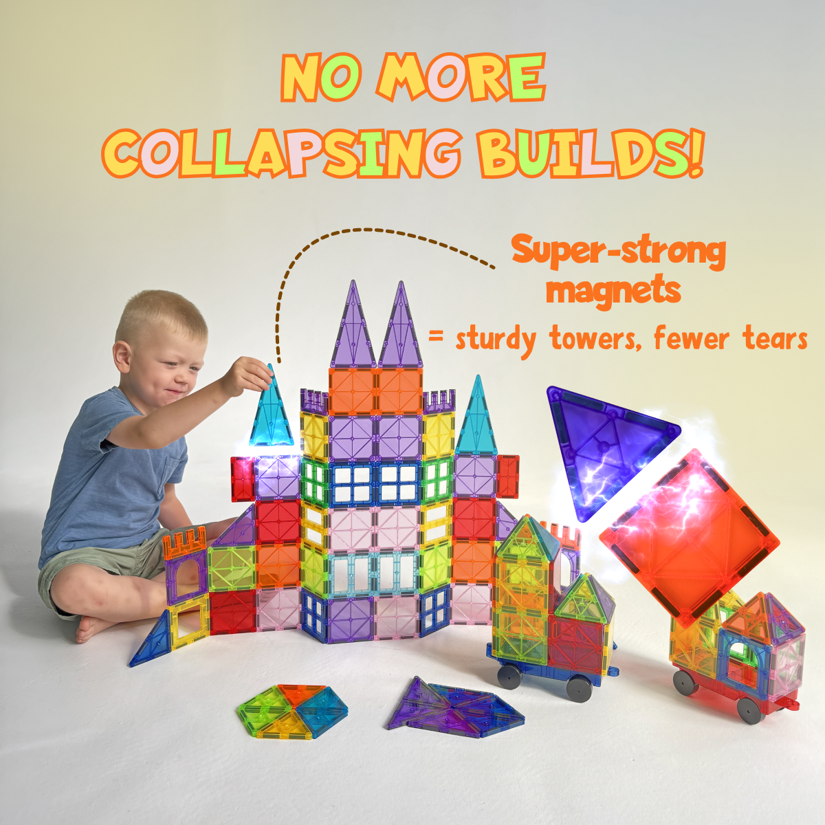 102-Piece Magnetic Tiles Building Set with 2 Magnetic Cars – STEM Montessori Educational Toy for Kids 3+