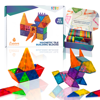 60-Piece Magnetic Tiles Building Set – STEM Montessori Educational Toy for Kids 3+