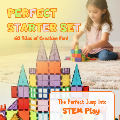 60-Piece Magnetic Tiles Building Set – STEM Montessori Educational Toy for Kids 3+