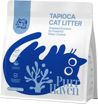 Purr Haven Natural Tapioca Cat Litter – Plant-Based, Flushable & Advanced Odor Control | 2.5kg Pack (6 Packs / 10 Carton)