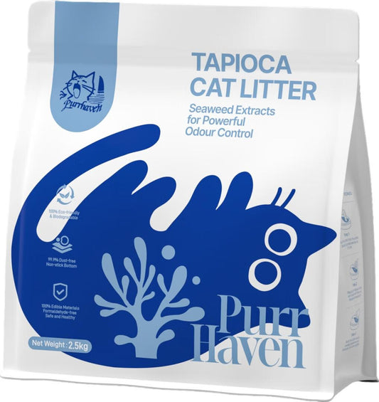 Purr Haven Natural Tapioca Cat Litter – Plant-Based, Flushable & Advanced Odor Control | 2.5kg Pack (6 Packs / 10 Carton)