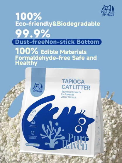 Purr Haven Natural Tapioca Cat Litter – Plant-Based, Flushable & Advanced Odor Control | 2.5kg Pack (6 Packs / 10 Carton)