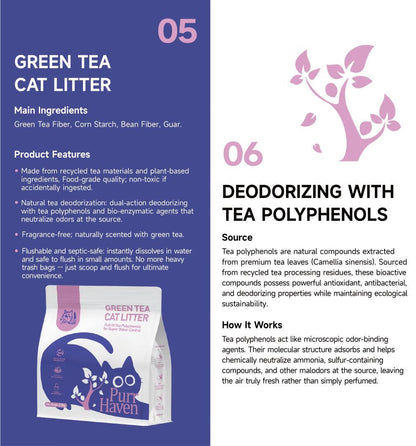 Purr Haven Green Tea Natural Cat Litter – Plant-Based, Flushable & Odor-Control | 2.5kg Pack (6 Packs / 10 Carton)