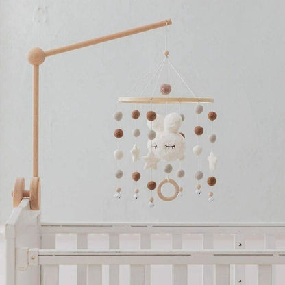 White Rabbit Wind Chime Crib Mobile with Felt Balls Nursery Decor