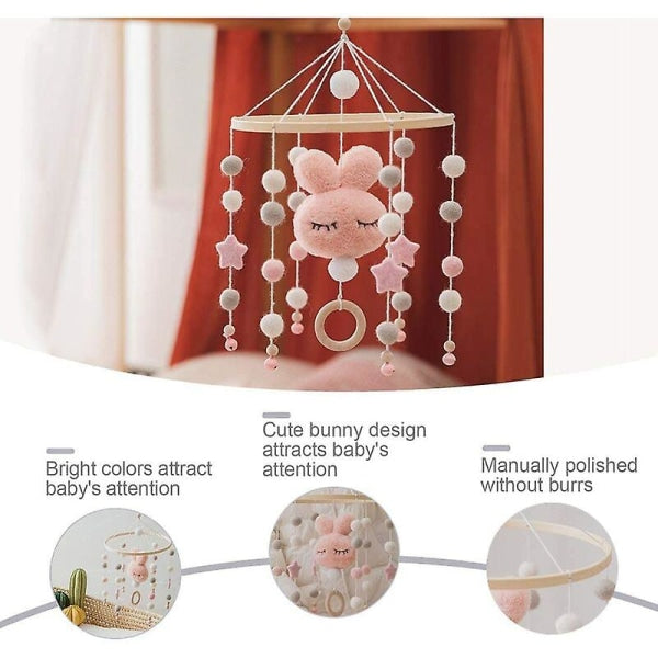 White Rabbit Wind Chime Crib Mobile with Felt Balls Nursery Decor