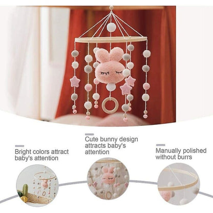 White Rabbit Wind Chime Crib Mobile with Felt Balls Nursery Decor