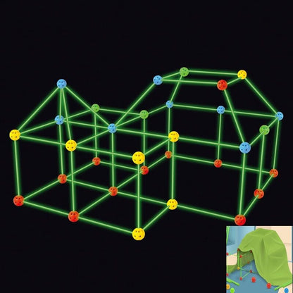 174PCS Glow in the Dark Fort Building Kit with Tent – Kids Air Fort Construction Set (102 Sticks + 72 Balls)