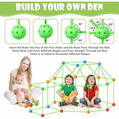 174PCS Glow in the Dark Fort Building Kit with Tent – Kids Air Fort Construction Set (102 Sticks + 72 Balls)