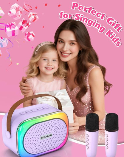 Karaoke set for kids - Portable Bluetooth speaker for car - Equipped with 2 karaoke microphones - Voice changer and LED lights - Ideal birthday gift for teenagers and children - Off-white