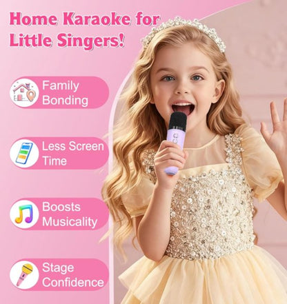 Karaoke set for kids - Portable Bluetooth speaker for car - Equipped with 2 karaoke microphones - Voice changer and LED lights - Ideal birthday gift for teenagers and children - Off-white