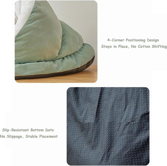 Slipper-Shaped Cat Bed – Warm Plush Semi-Enclosed Pet Den for Indoor Cats & Small Dogs – Non-Slip Base – 50 × 35 × 30 cm – Grey