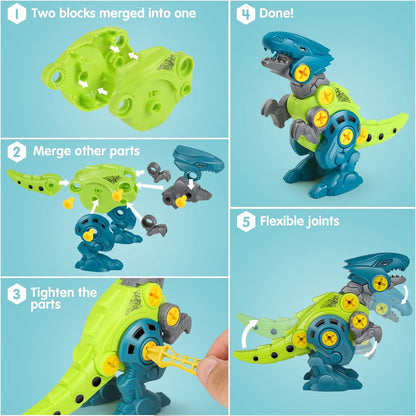 Disassembling Dinosaur Toy - Construction Set with Electric Drill - DIY Construction Toy - Includes Storage Box