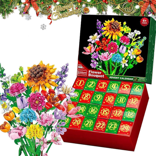 2025 Flower Bouquet Advent Calendar – 24 Day Christmas Countdown Building Block Set (Ages 6+)