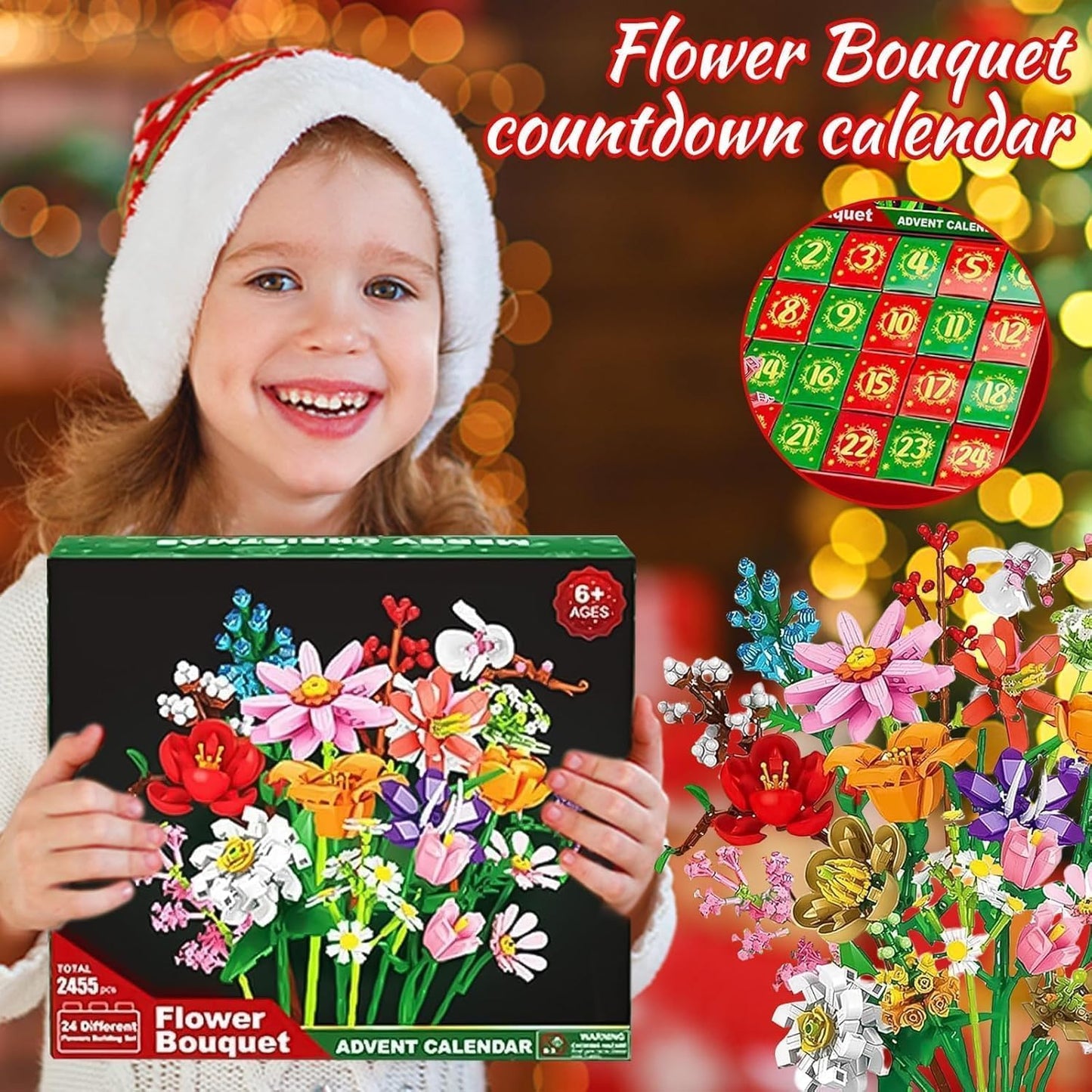2025 Flower Bouquet Advent Calendar – 24 Day Christmas Countdown Building Block Set (Ages 6+)