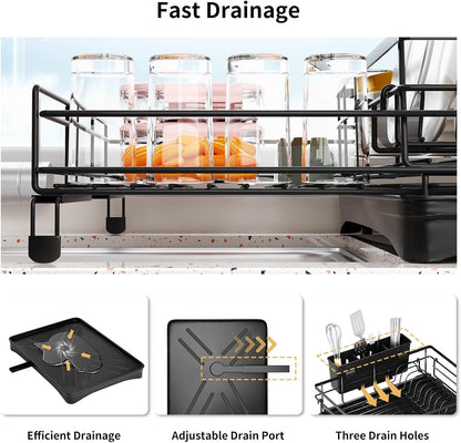 CARLA HOME Expandable Dish Drying Rack with Drainage Spout, Utensil Holder & Drainboardfor Kitchen Countertop Organizer (1 tier)