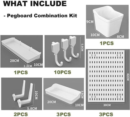 CARLA HOME Pegboard Wall Organizer Kit with 3 Modular Panels & 17 Accessories for Office, Gaming & Craft Storage