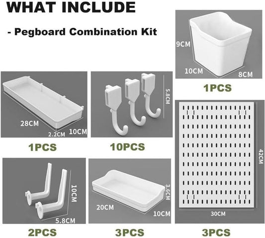 CARLA HOME Pegboard Wall Organizer Kit with 3 Modular Panels & 17 Accessories for Office, Gaming & Craft Storage