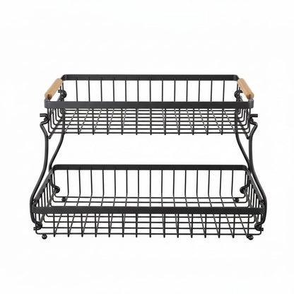 CARLA HOME 2-Tier Fruit Basket Metal Storage Bowl Kitchen Counter Organizer with Handles for Fruits, Vegetables, Snacks & Bread
