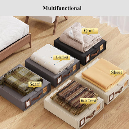 CARLA HOME Bed Sheet Organizer Set of 8 with Handle & Window for Covers, Pillowcases, Blankets, Clothes & Sheets (Black)