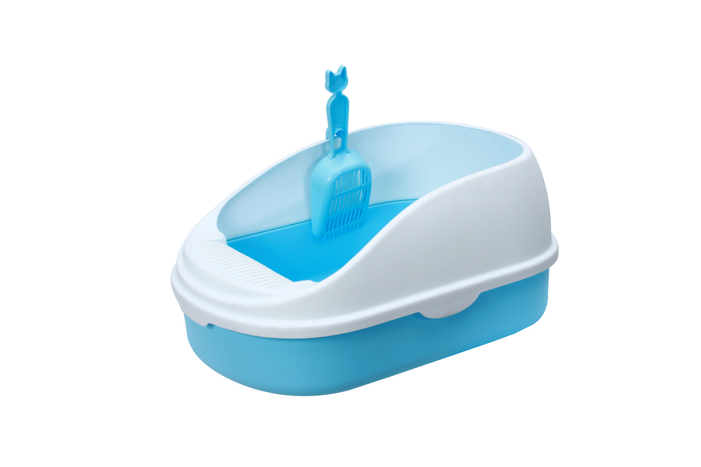 YES4PETS Medium Portable Cat Litter Box Tray with Scoop – High-Wall Anti-Spill Design – Blue