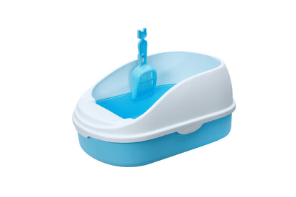 YES4PETS Medium Portable Cat Litter Box Tray with Scoop – High-Wall Anti-Spill Design – Blue
