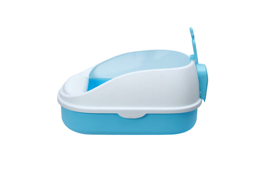 YES4PETS Medium Portable Cat Litter Box Tray with Scoop – High-Wall Anti-Spill Design – Blue