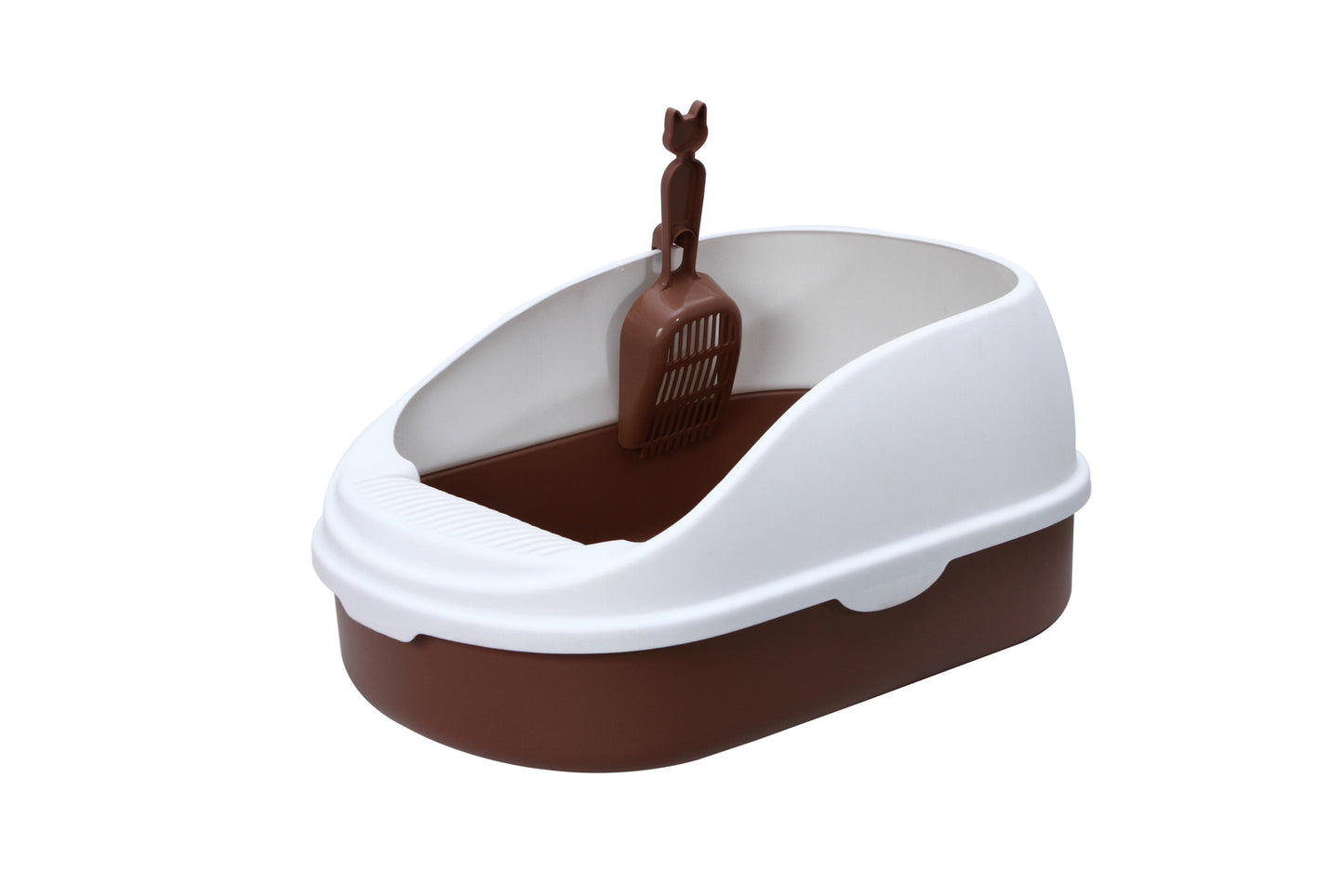 YES4PETS Medium Portable Cat Litter Box Tray with Scoop – High-Wall Design – Brown