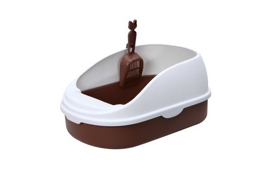 YES4PETS Medium Portable Cat Litter Box Tray with Scoop – High-Wall Design – Brown