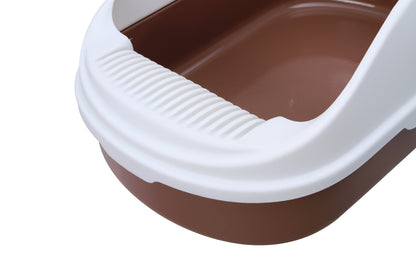 YES4PETS Medium Portable Cat Litter Box Tray with Scoop – High-Wall Design – Brown