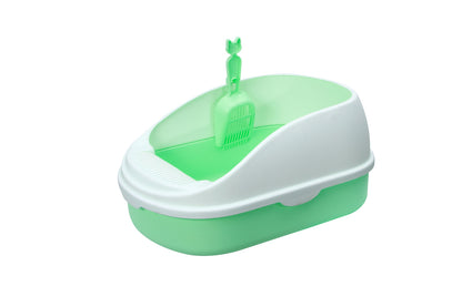 YES4PETS Medium Portable Cat Litter Box Tray with Scoop – High-Wall Anti-Spill Design – Green