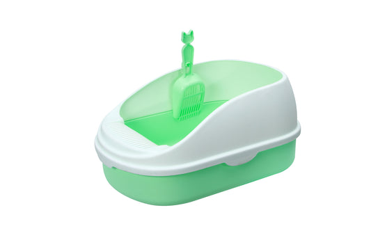 YES4PETS Medium Portable Cat Litter Box Tray with Scoop – High-Wall Anti-Spill Design – Green