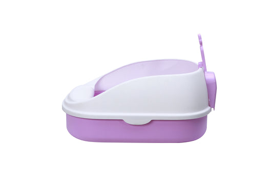 YES4PETS Medium Portable Cat Litter Box Tray with Scoop – High-Wall Anti-Spill Design – Purple