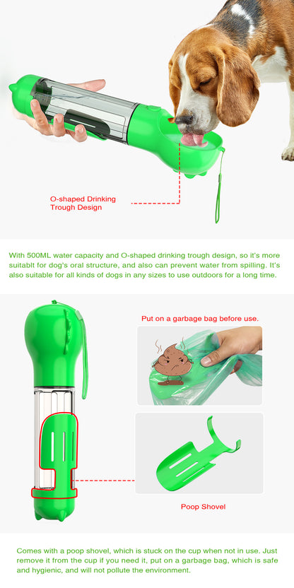 YES4PETS 4-in-1 Portable Pet Water Bottle – Dog & Cat Travel Drinking Mug with Feeder Valve – Green